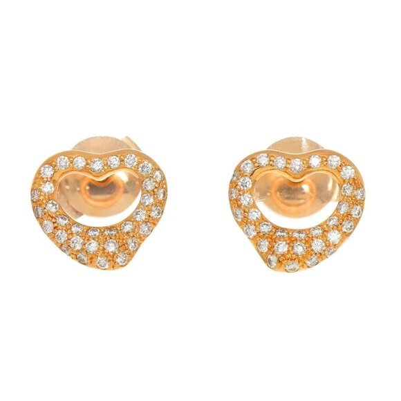 TIFFANY Co. Open Heart Diamond Earrings Pierced 18K Pink Gold 750 90278603 - Picture 1 of 8